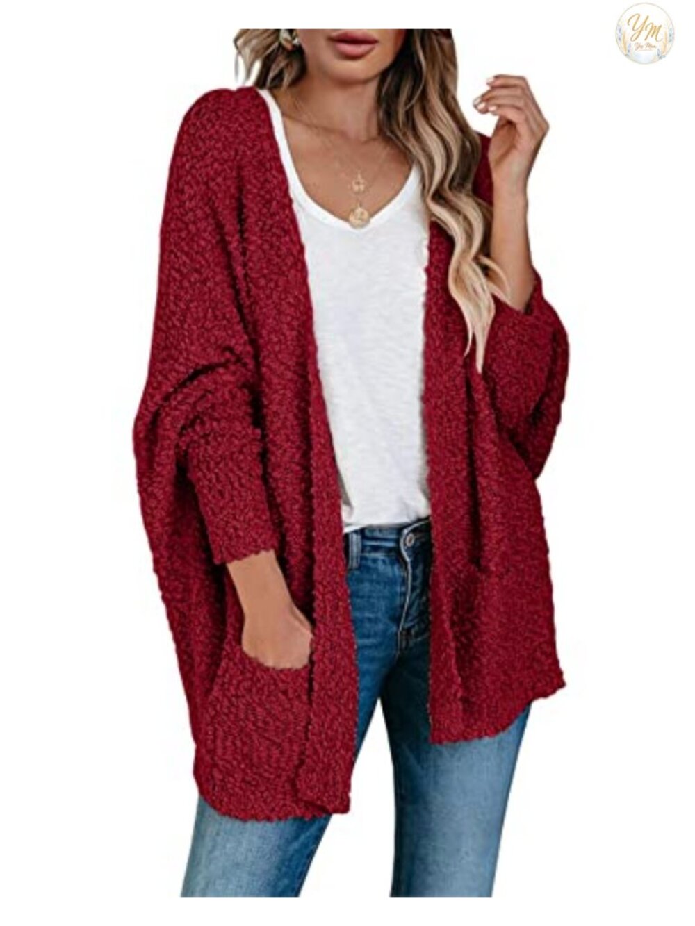 Popcorn Chunky Knit Oversized Cardigan Batwing Sleeve Cozy Sweater